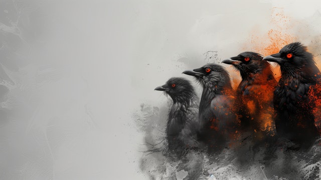 Dramatic Black Birds with Fiery Aura