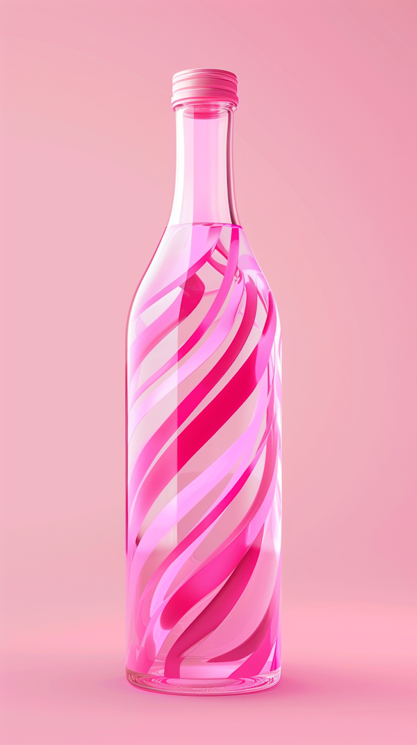 Vibrant Pink Striped Glass Bottle