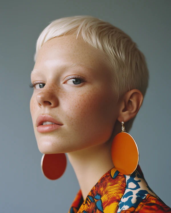 Portrait of a Person with Platinum Blonde Hair and Bold Accessories