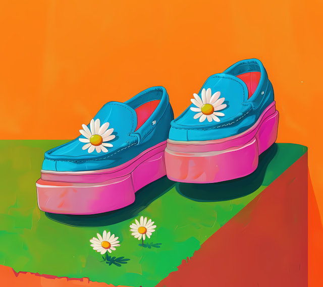 Vibrant Platform Shoes with Daisies