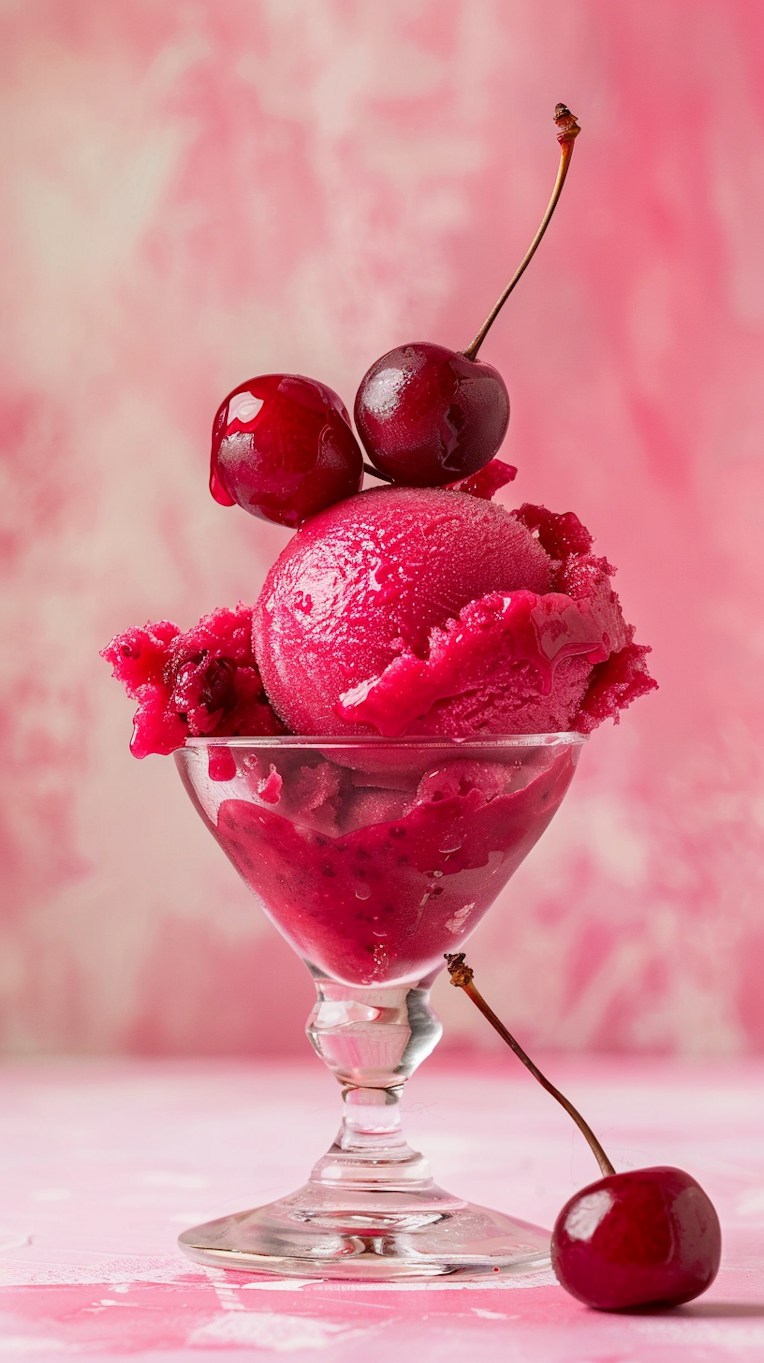 Sumptuous Cherry-Flavored Sorbet in Glass Bowl