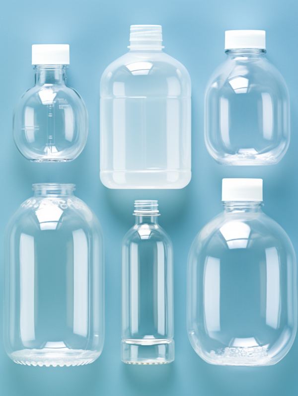 Assorted Clear Plastic Bottles Collection on Blue