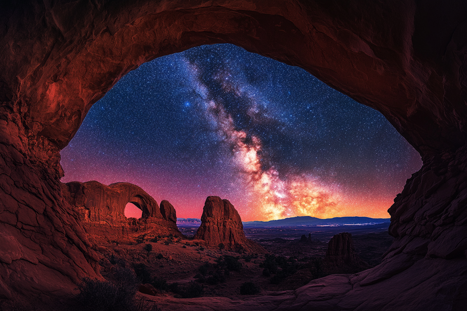 Starry Desert Night Through Rock Arch