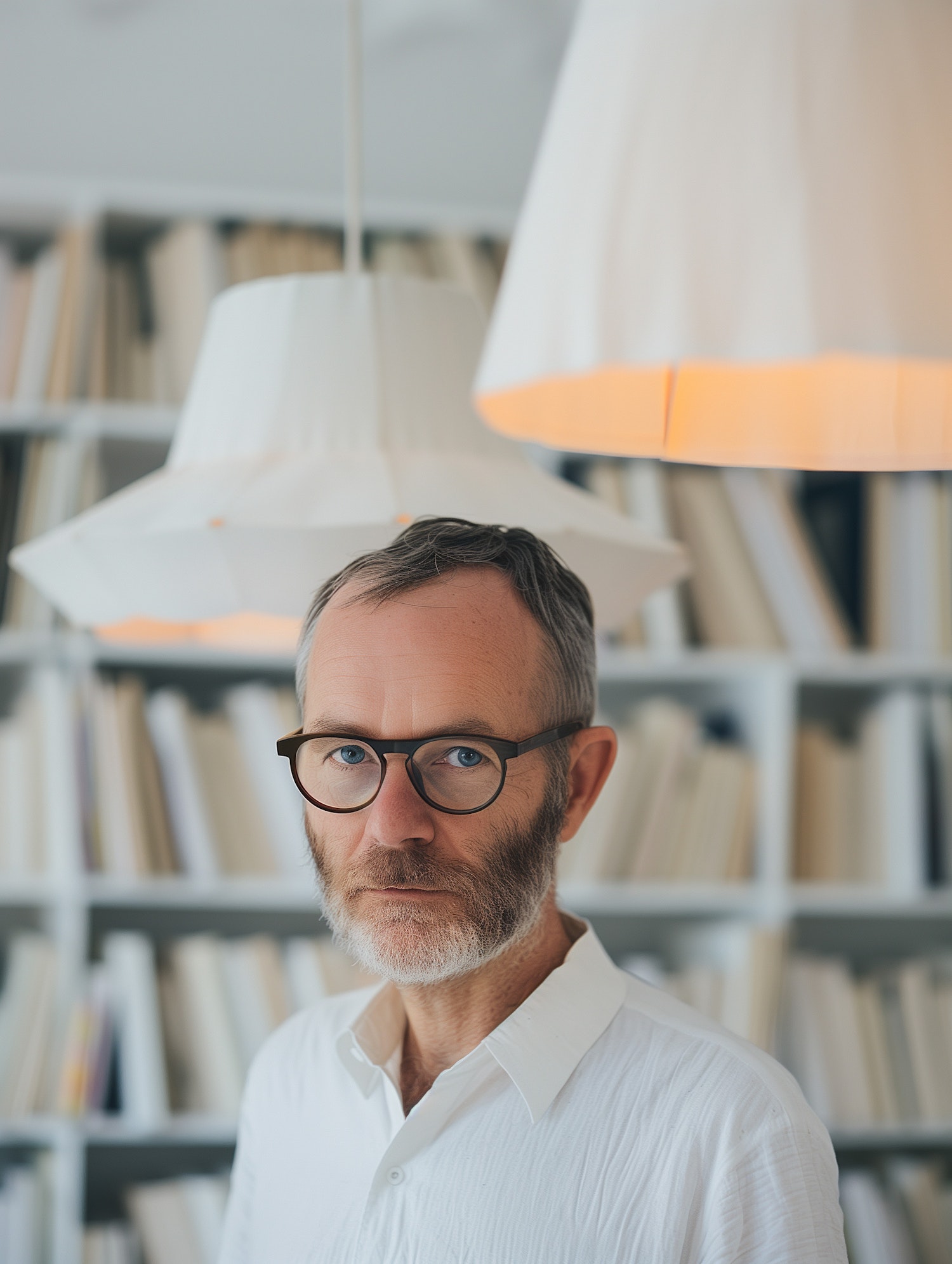 Contemplative Middle-aged Man in Library