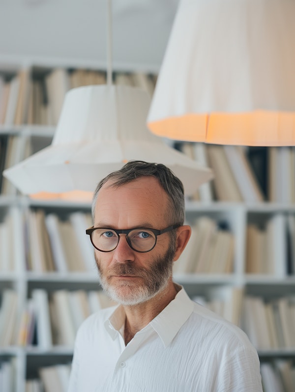 Contemplative Middle-aged Man in Library