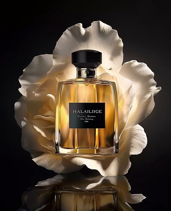 Elegant Perfume Bottle Amongst White Petals