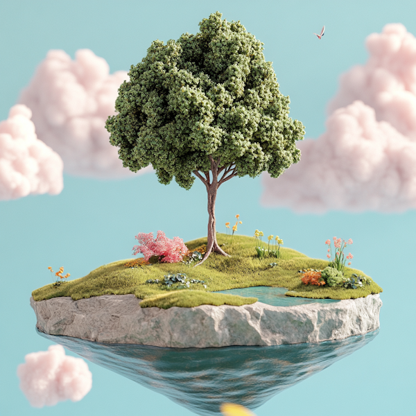 Surreal Floating Island with Lush Tree