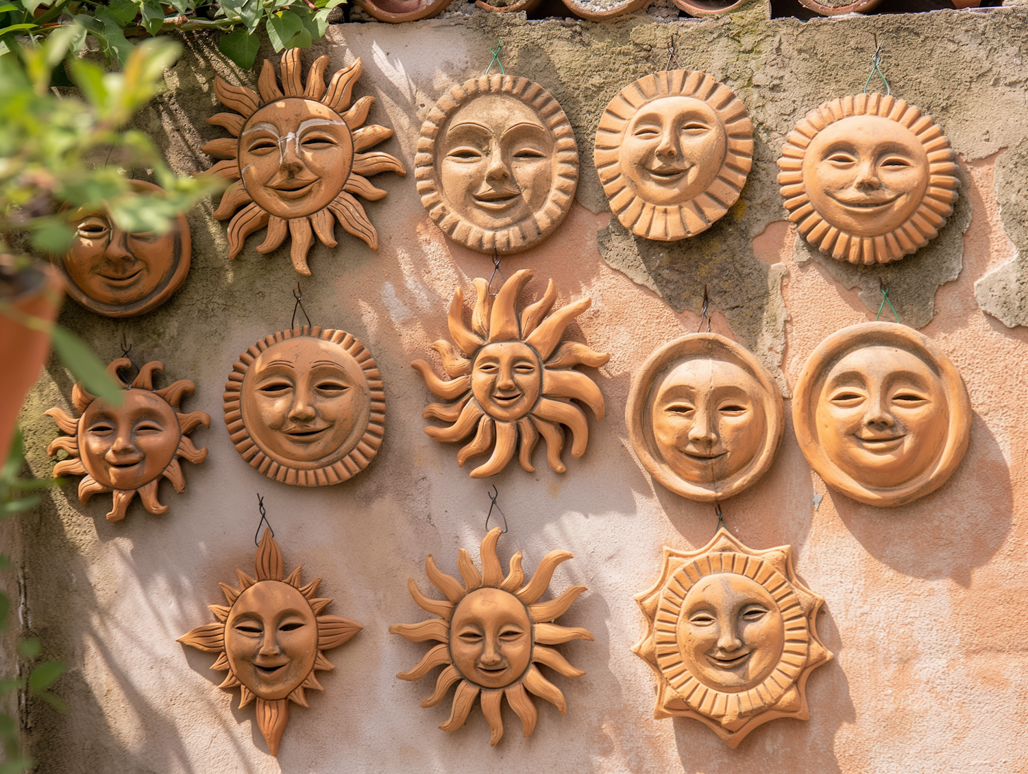 Terracotta Sun Faces Display