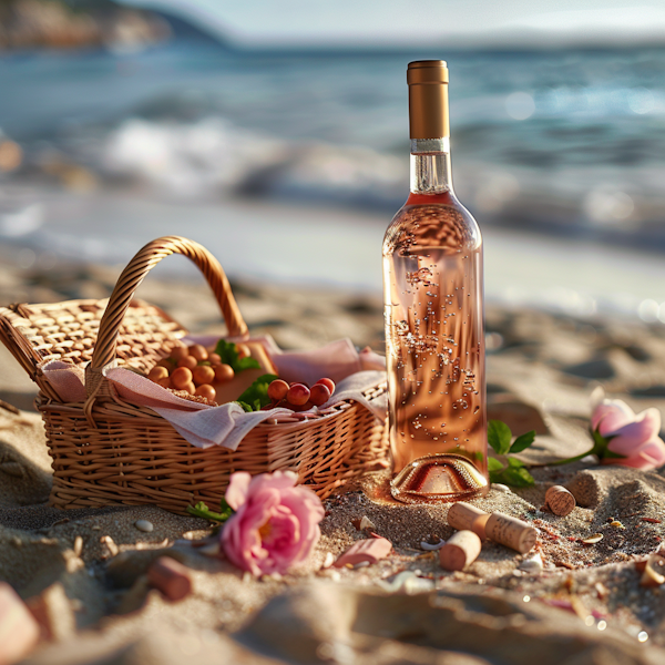 Serene Beach Picnic with Rose Wine