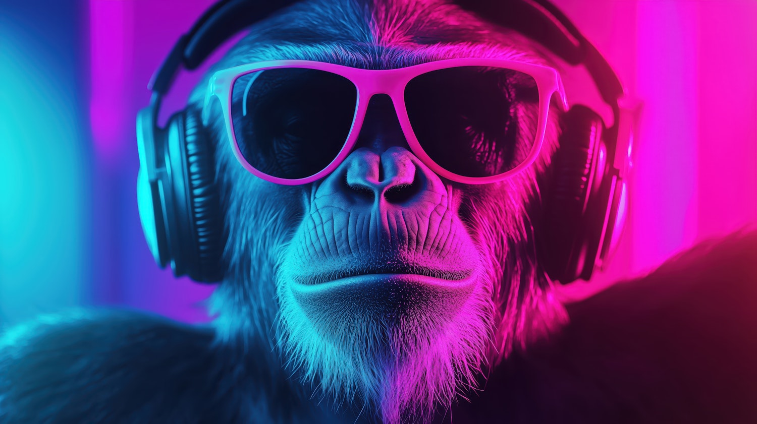 Chimpanzee with Sunglasses and Headphones