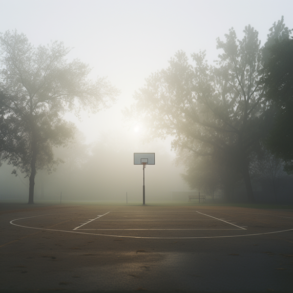 Ethereal Sunrise Fog on the Basketball Court