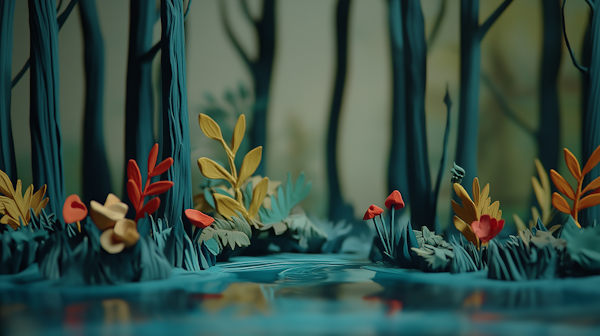 Stylized Paper Art Forest Scene