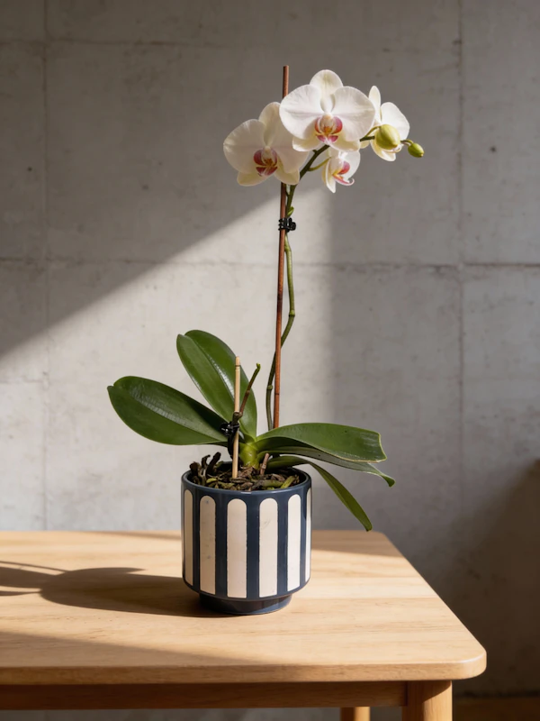 Orchid on Wooden Table
