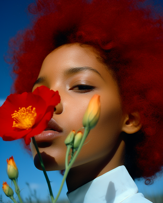 Serene Portrait with Red Poppy