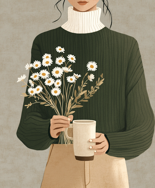 Woman with Daisies and Mug