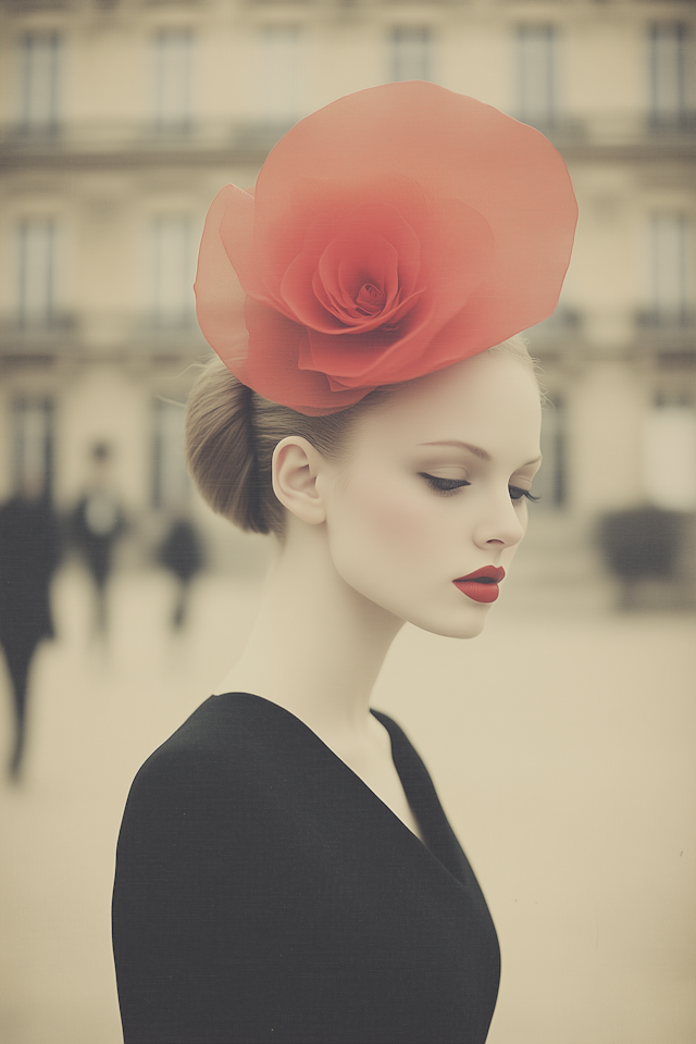 Elegant Woman with Red Flower Hat