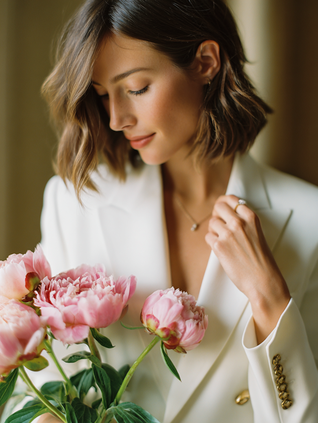 Serene Woman with Peonies