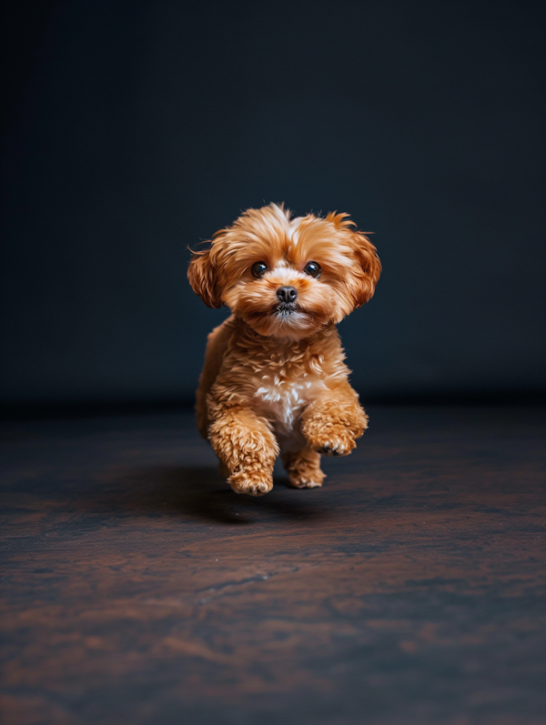 Fluffy Toy Breed Dog in Mid-Leap