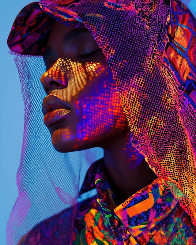 Vibrant Portrait with Mesh Veil