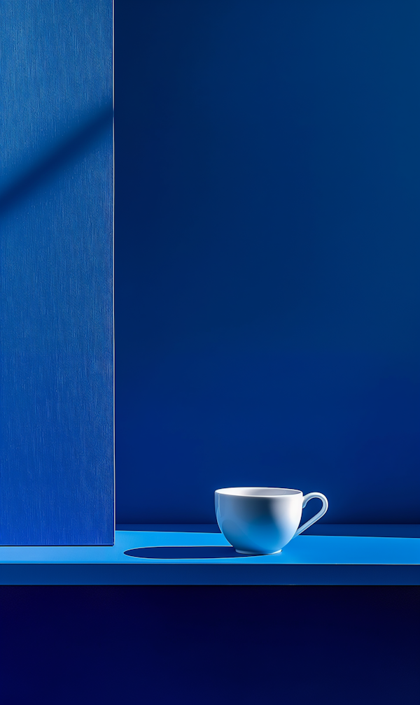 Minimalist Blue Composition with Ceramic Cup