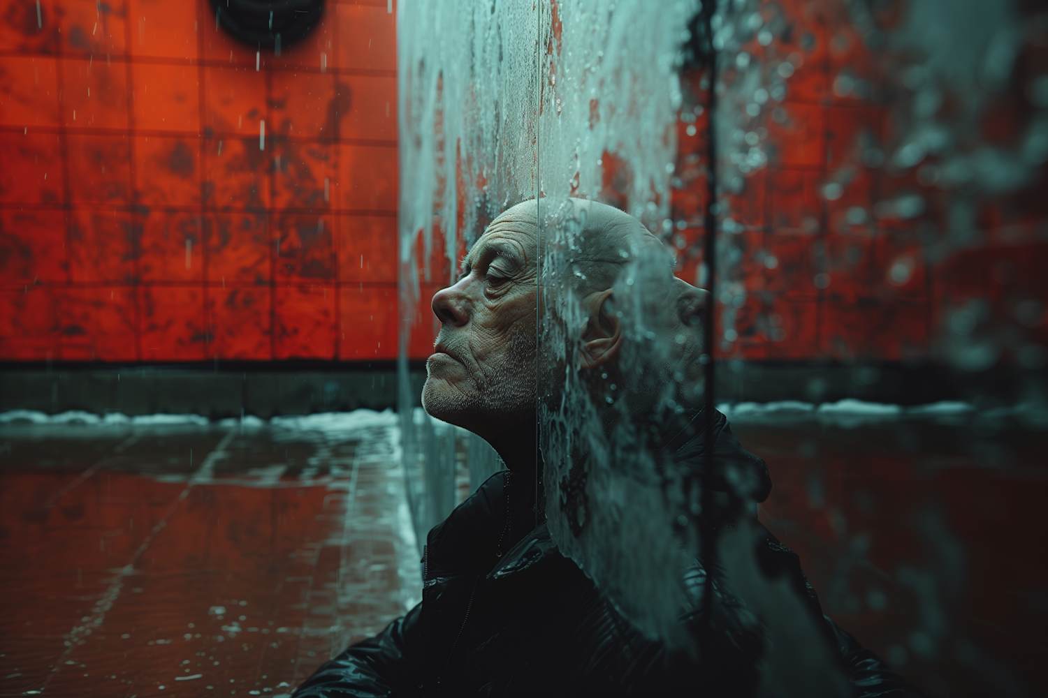 Contemplative Elderly Man in Water