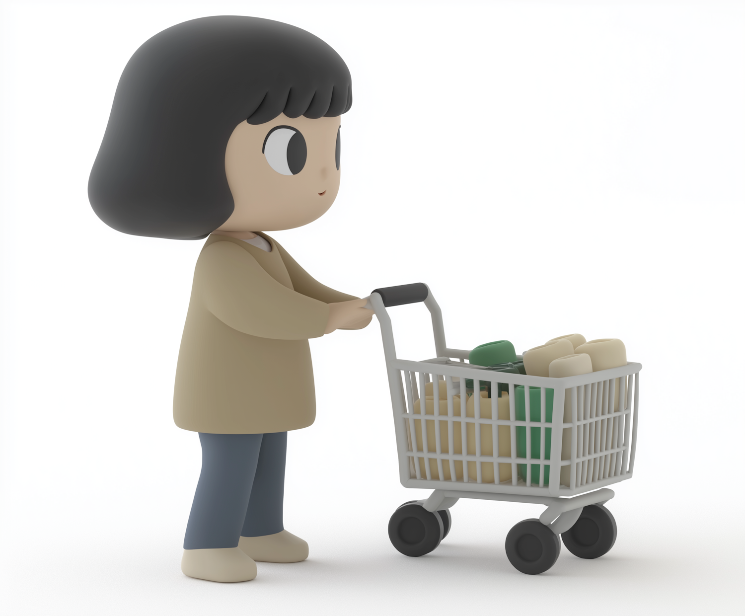 Minimalistic Cartoon of Young Girl Shopping