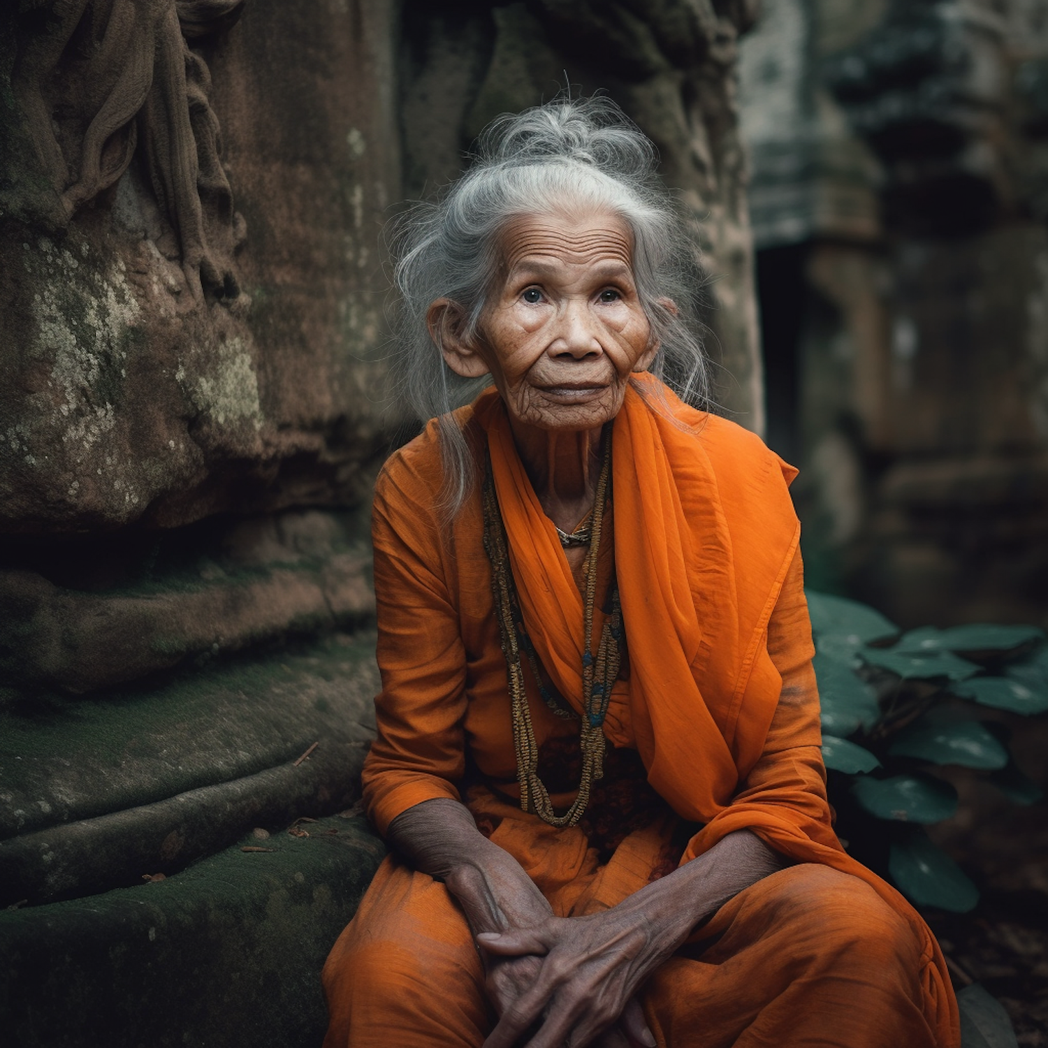 Elderly Woman in Orange Robe