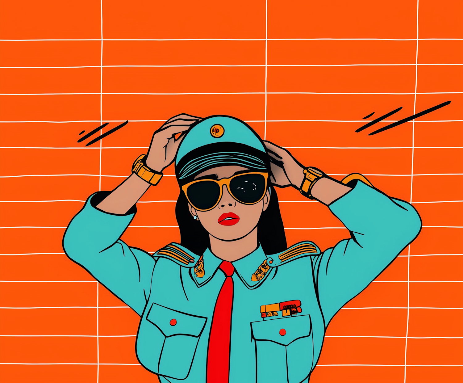 Stylized Illustration of a Female Character in Uniform