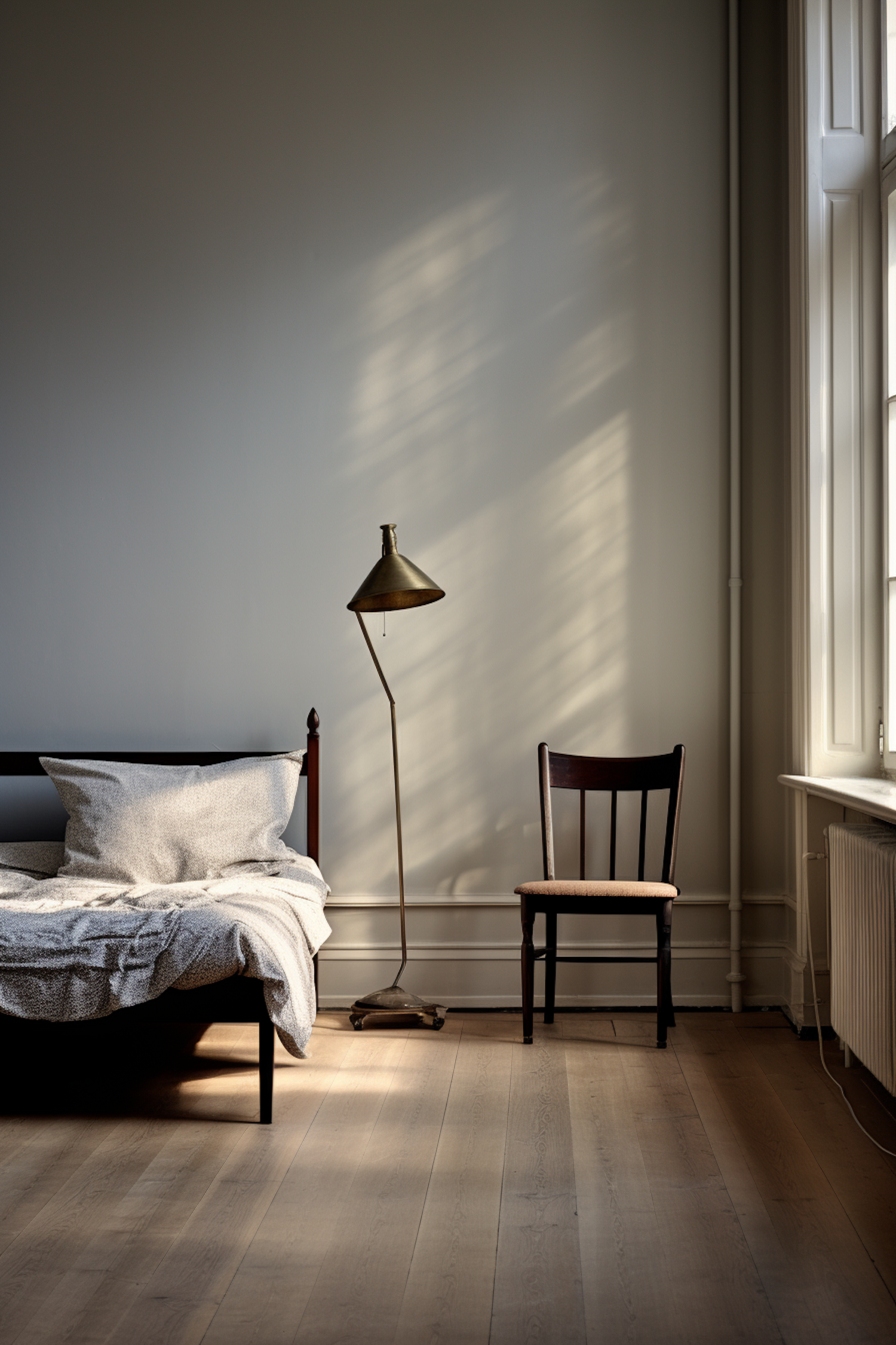 Tranquil Mornings: Brass Lamp & Textured Bedding