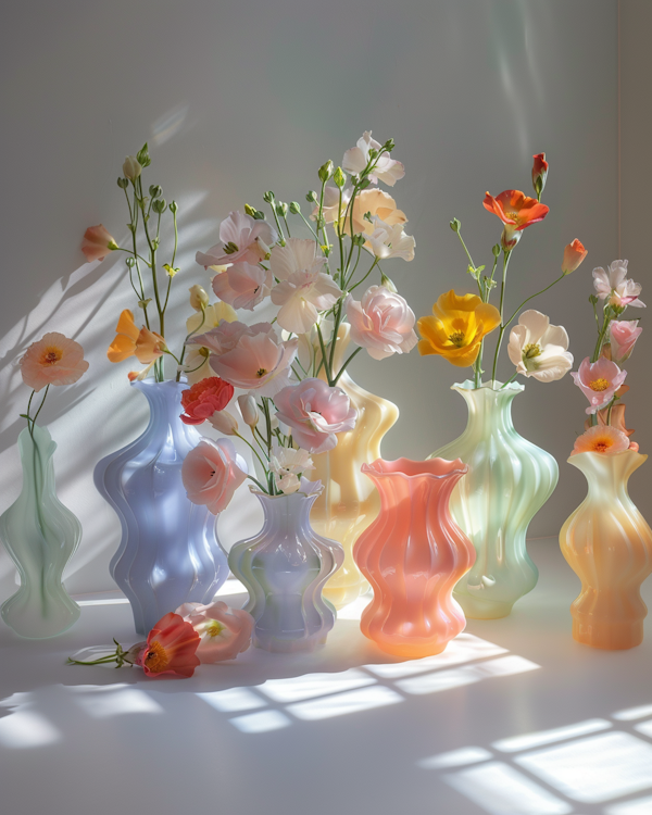 Sculptural Vases with Flowers