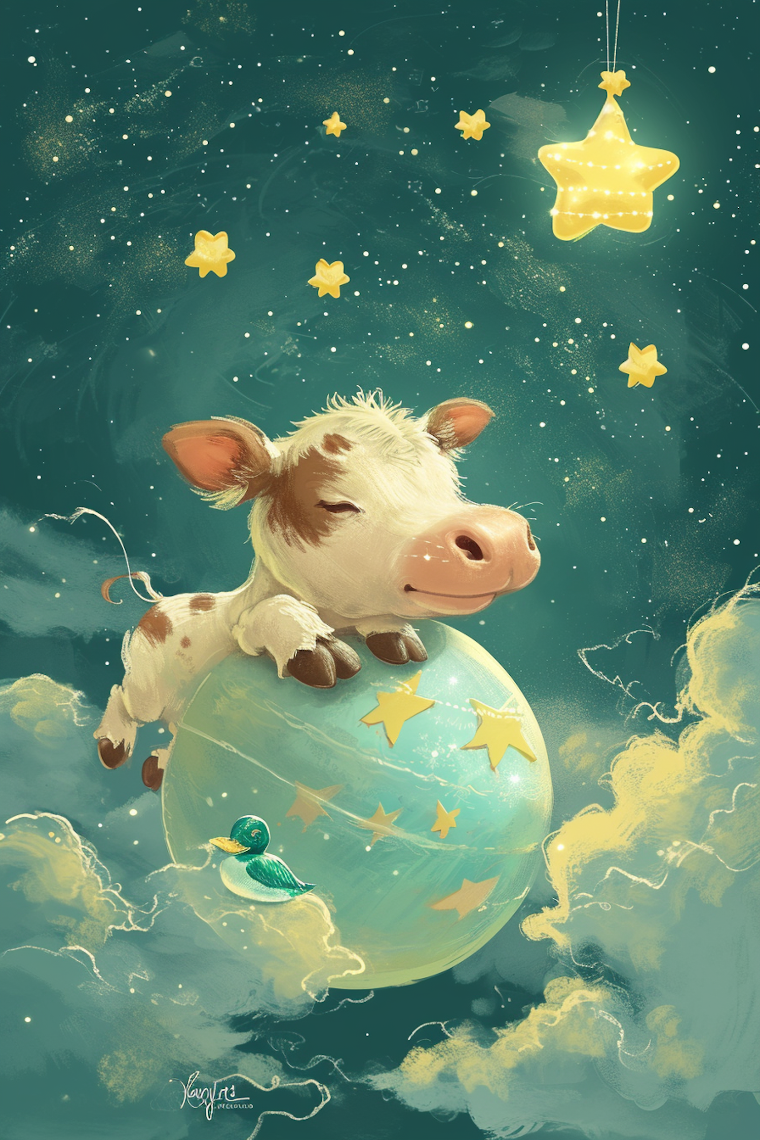 Whimsical Calf on Glowing Orb