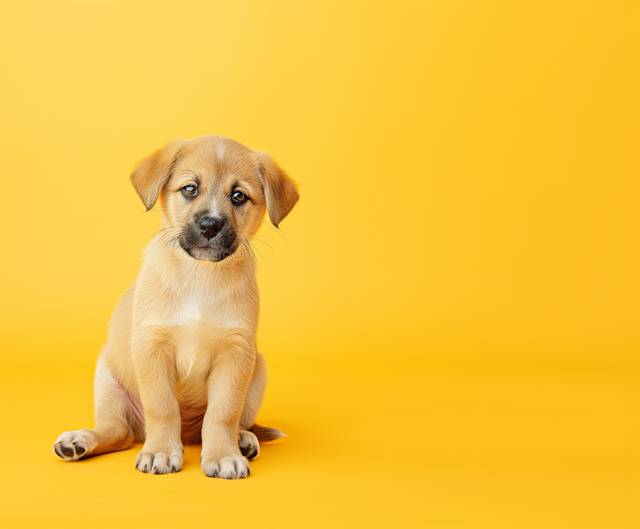 Curious Puppy on Yellow Background