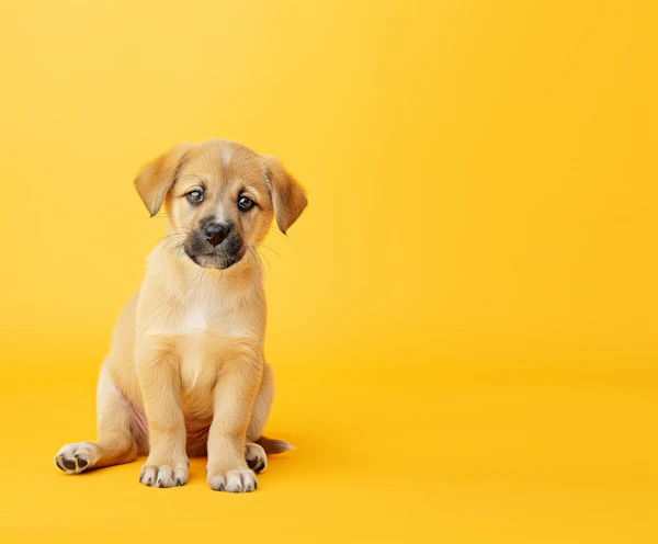 Curious Puppy on Yellow Background