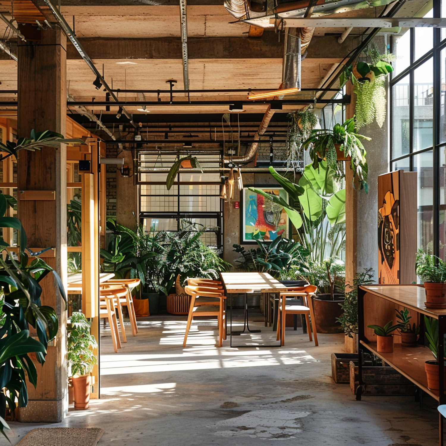 Modern Sunlit Interior with Lush Greenery