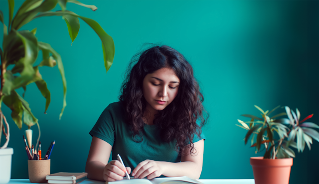 Woman Writing in Notebook