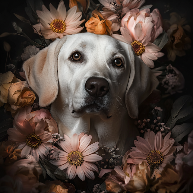 Labrador with Flowers