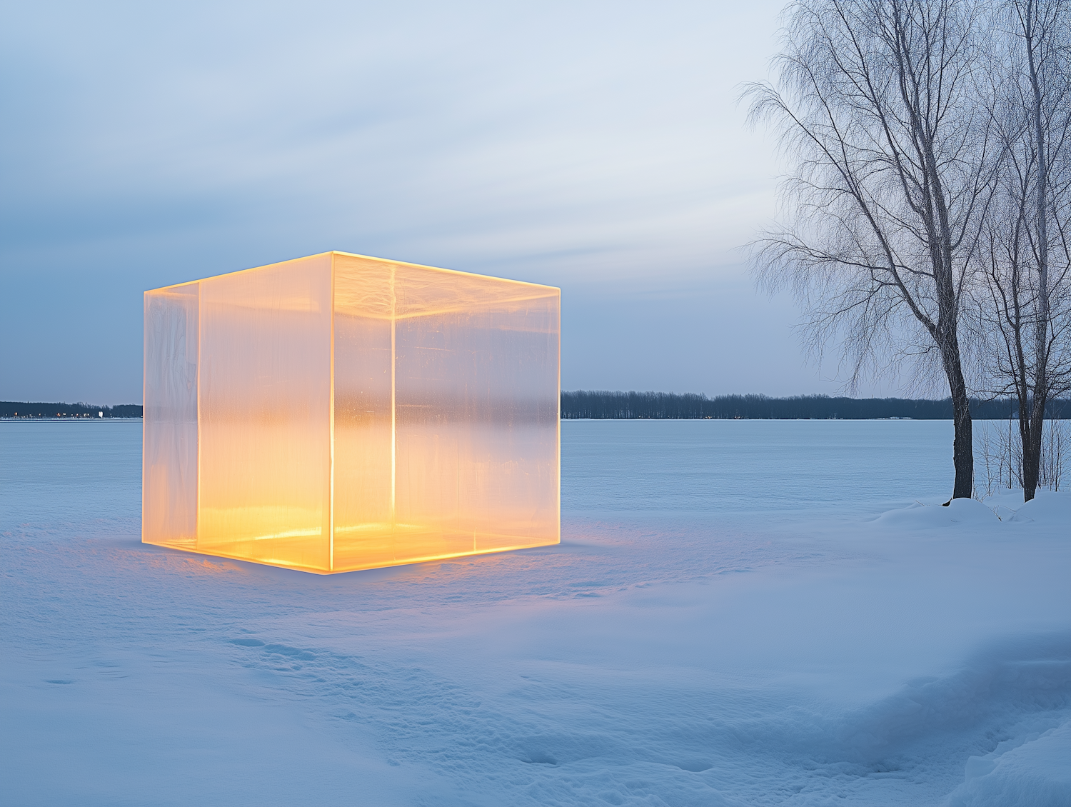 Translucent Cube in Snowy Landscape