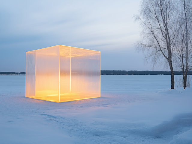 Translucent Cube in Snowy Landscape