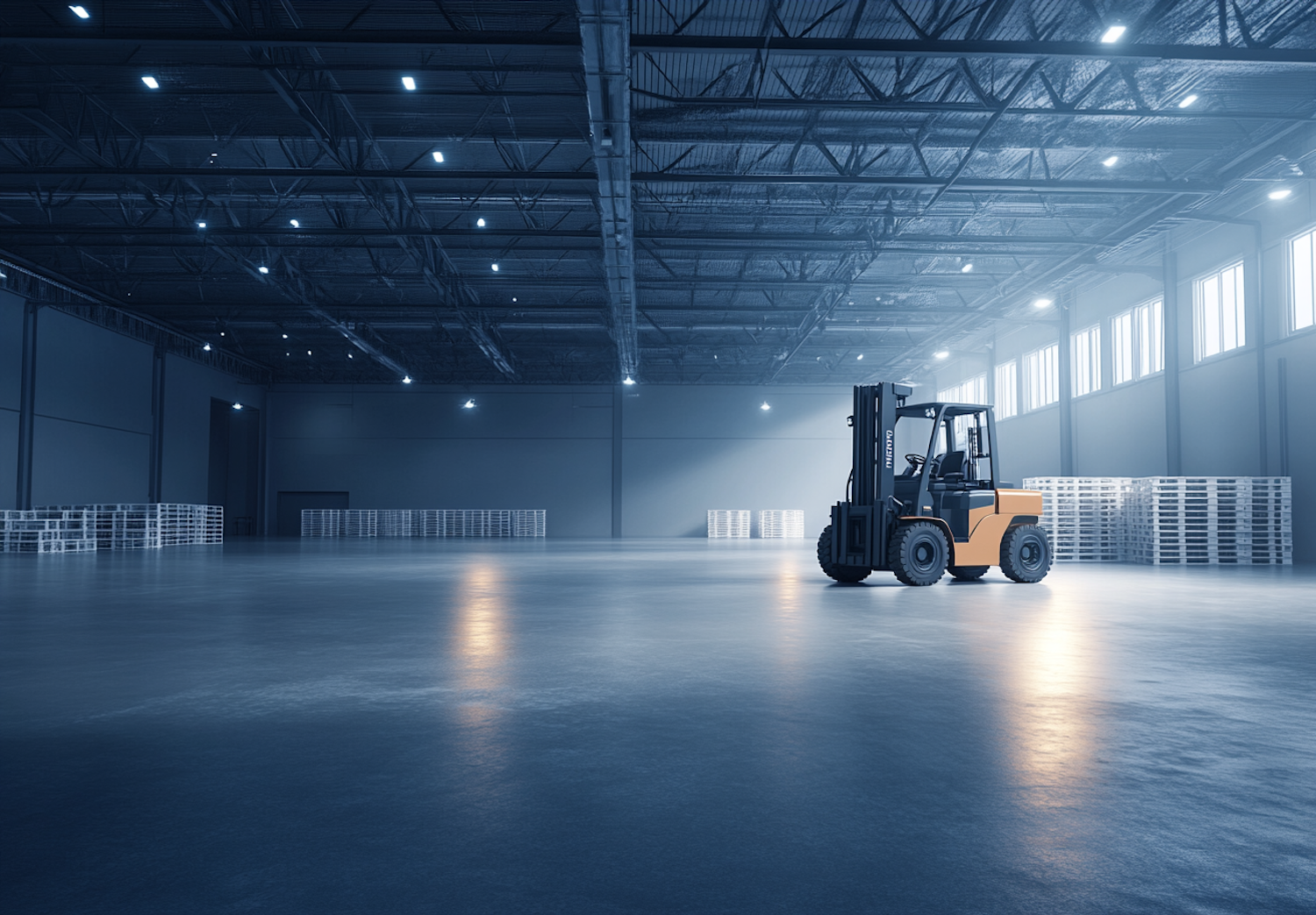 Solitary Forklift in Industrial Warehouse