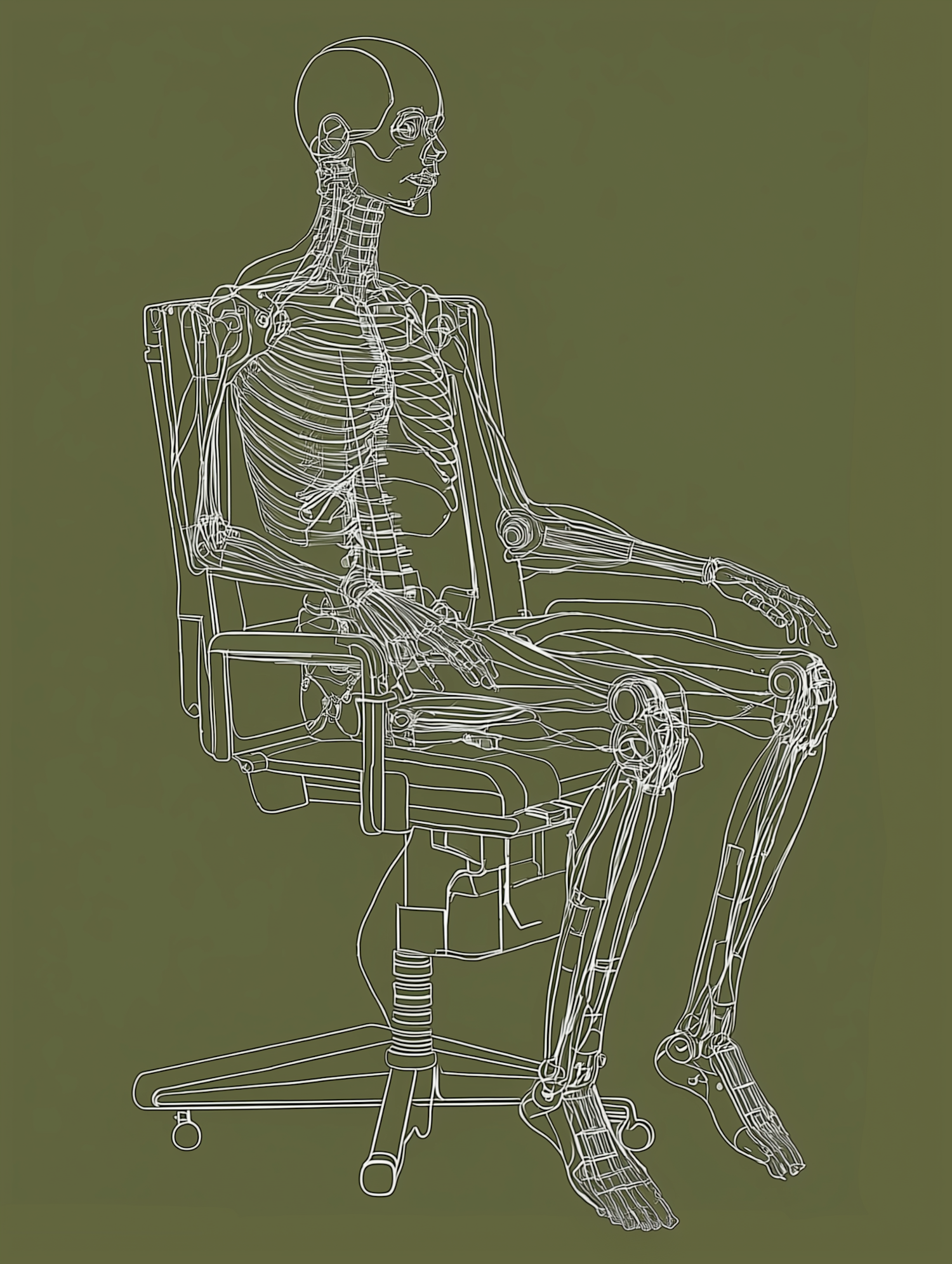 Seated Skeleton in Office Chair