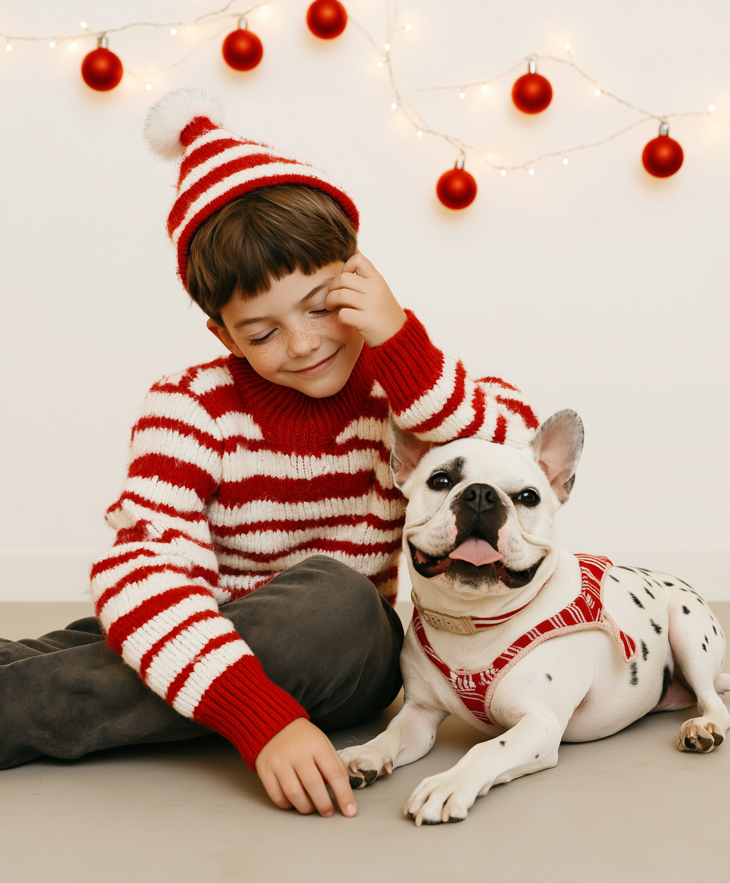 Holiday Joy with Child and French Bulldog