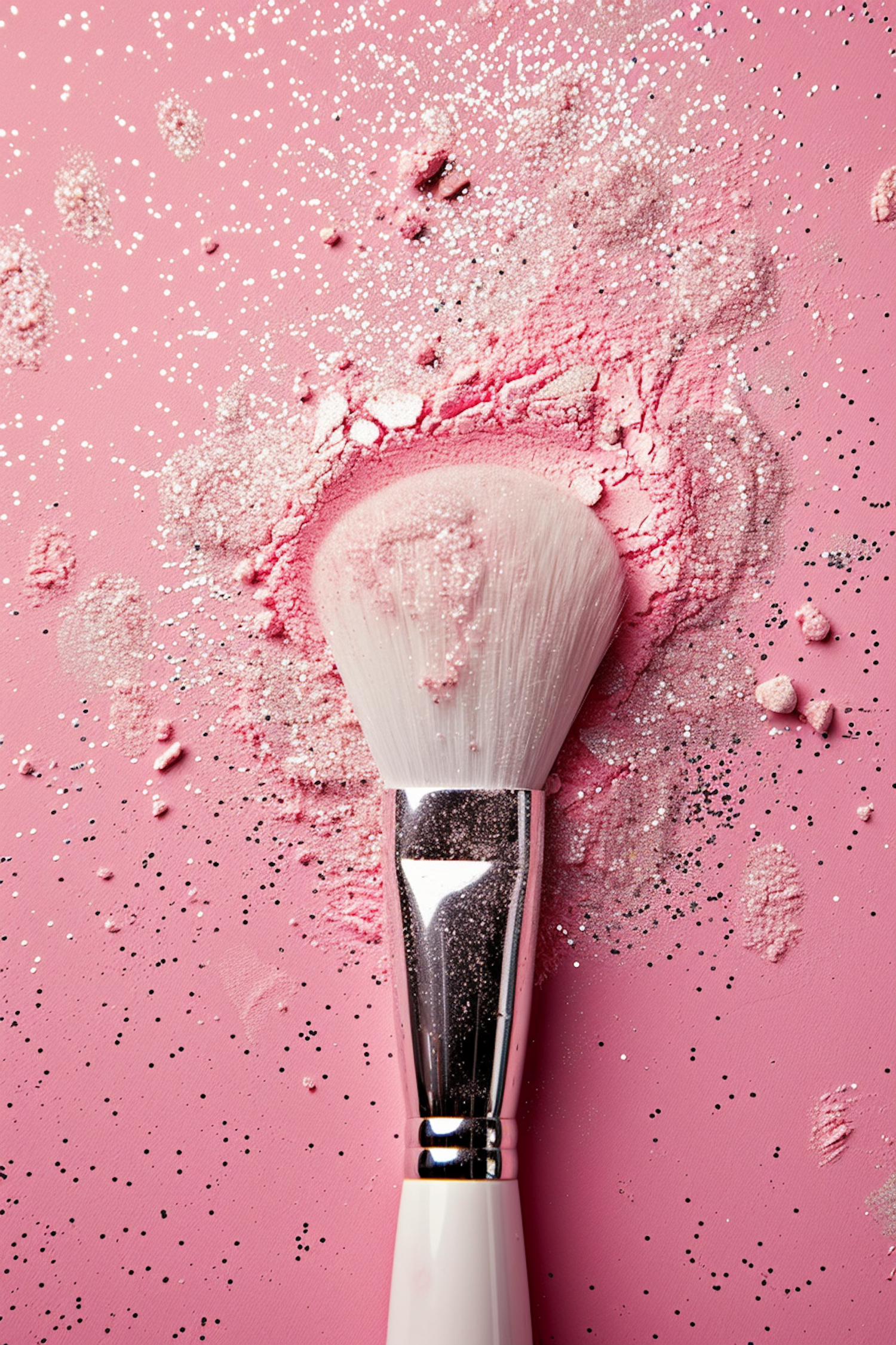 Artistic Makeup Brush and Pink Powder