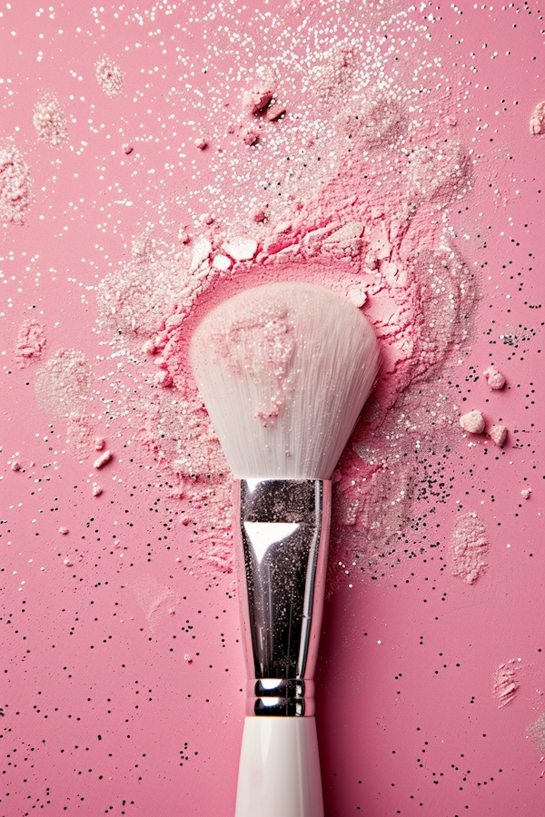 Artistic Makeup Brush and Pink Powder