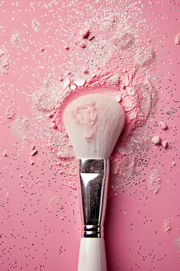 Artistic Makeup Brush and Pink Powder