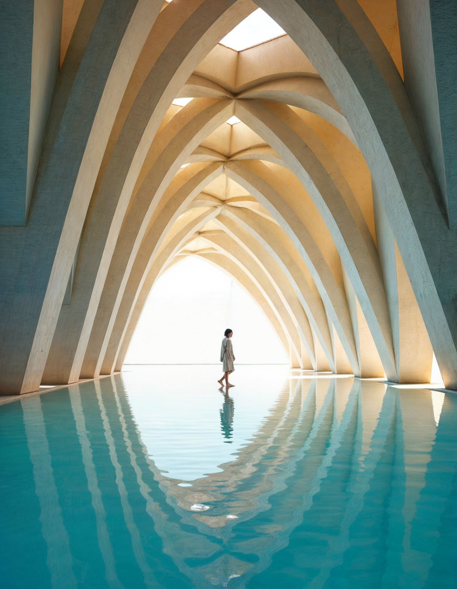 Serene Architectural Space with Lone Figure