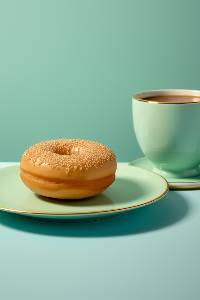 Elegant Breakfast Bagel with Sesame Seeds and Warm Beverage