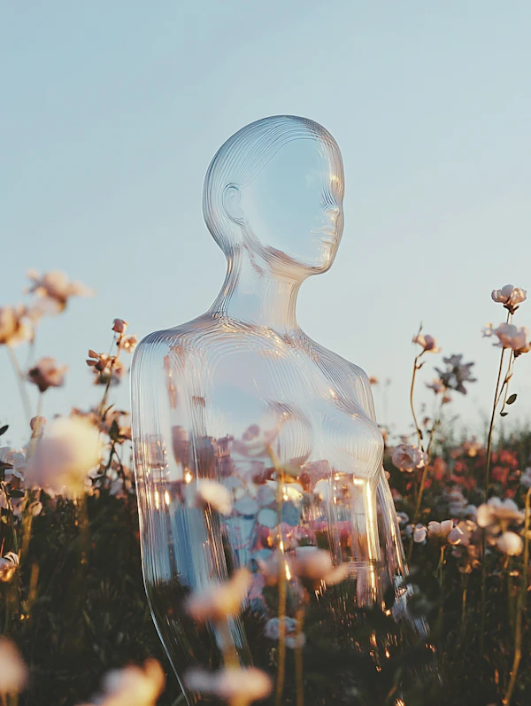 Transparent Figure in Flower Field