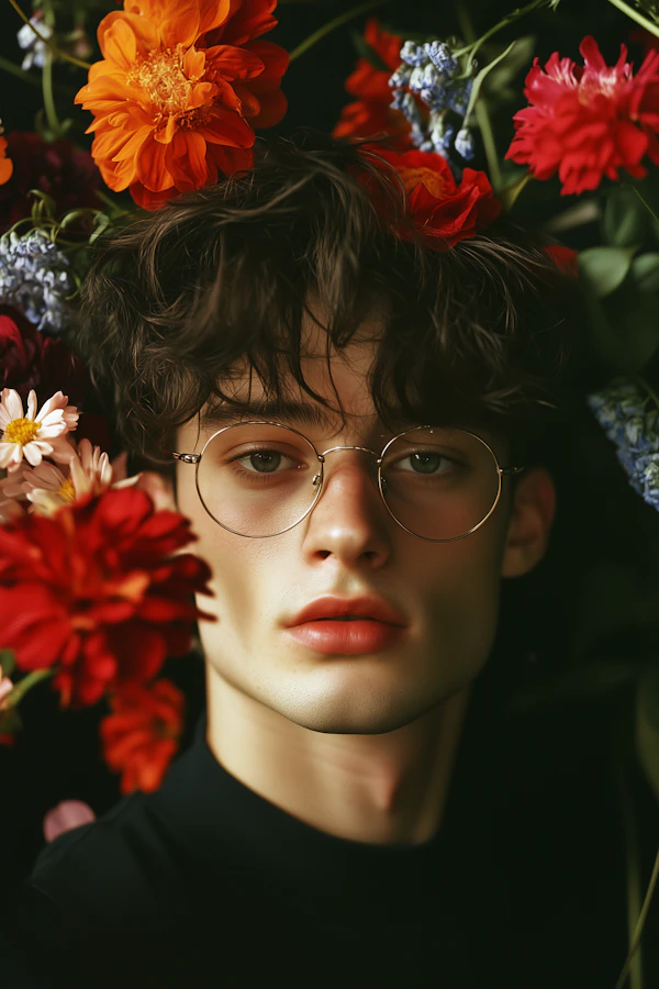 Man with Floral Backdrop