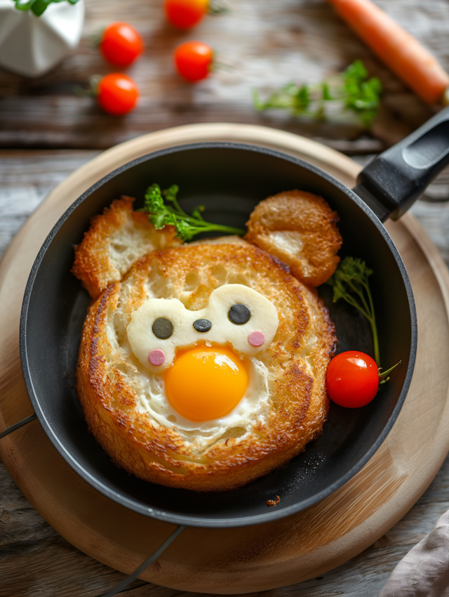 Whimsical Breakfast Face in Frying Pan