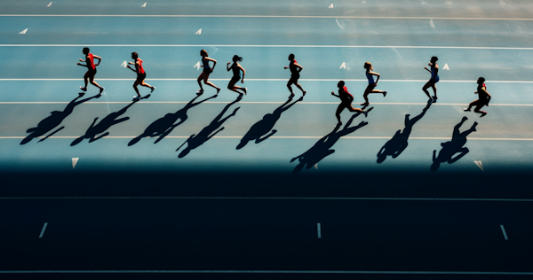 Sprinters' Synchrony on a Sunlit Track